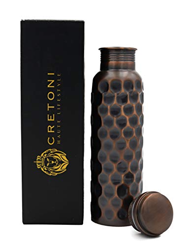 CRETONI Copperlin Classic-Series Pure Copper Water Bottle : Antique Honeycomb Style : Perfect Ayurvedic Copper Vessel for Sports, Fitness, Yoga, Natural Health Benefits (900 Milliliter/30 Ounce)