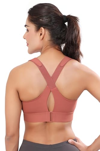Image of Bella Voste Women Polyester Spandex High Impact Front Zip Sports Bra Fitness Criss Cross Back Crop Tops Tank Gym Yoga Workout, Size: M-5XL
