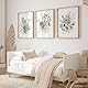 Joocrise Aquarell Botanische Wandkunst, 3er-Set, Boho-Blumenmuster, Leinwand, Wanddekoration, Drucke, Salbeigrün, Wildblume, Wandkunst, moderne Blumenbilder, botanische Malerei für Schlafzimmer,