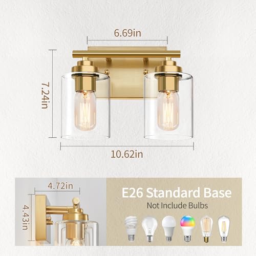 Image of SKEJAO Bathroom Vanity Light Over Mirror,Bathroom Light Fixture Wall Sconce Lighting for Bedroom,Living Room (Gold, 2-Light)