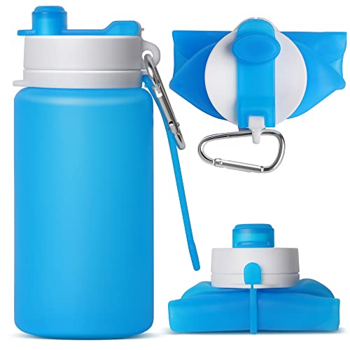 Mcomce Collapsible Water Bottles, Foldable Water Bottles For Travel & Collapsable Water Bottle With Clip For Backpack, Portable Silicone Water Bottle, Collapse Water Bottles For Travel (20Oz, Blue) #TOP21