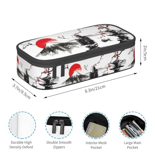 Image of Japanese Cherry Blossom And Mount Fuji Large Pencil Case, Pencil Pouch With Zipper Compartments Stationery Pencil Bag For Kids Teens Students School Supplies