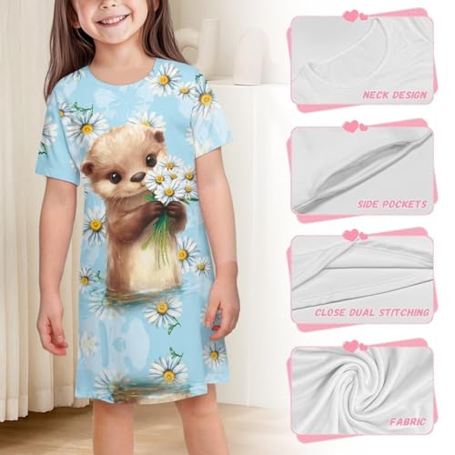 Kids Dresses for Girls 3-14Y Summer Cute Short Sleeve Swing Dress with Pockets Soft Night Home Ladybug Dresses4