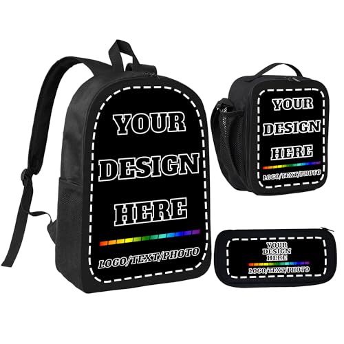 Bulk Custom Backpack 3Pcs Set Custom Lunch Bag Customized Pen Case Design Your Own Classic Customized Backpack for Business Team Company Logo Black