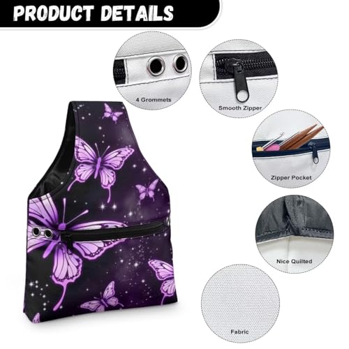 Image of ZUXONGSY Butterfly Yarn Bags for Crocheting Organizer Knitting Bag Yarn Storage Shelves Yarn Project Bag Travel Crochet Tote Bag,Small