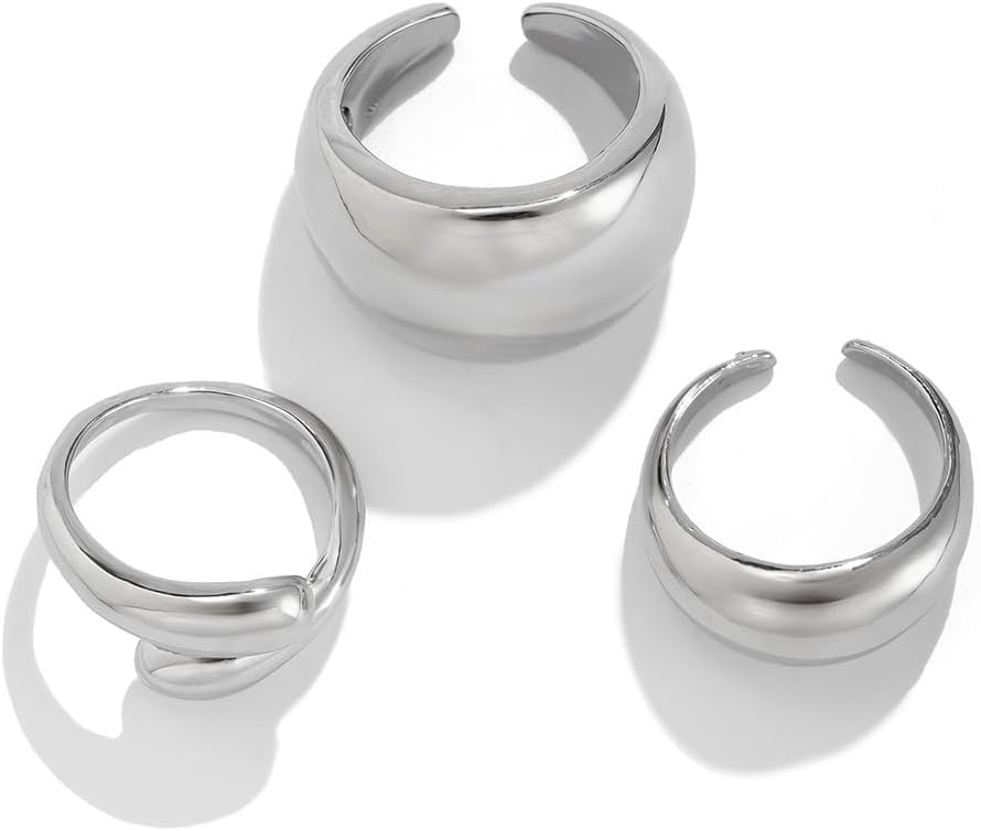 Chunky Gold Rings for Women Round Dome Ring Set Open Bold Thick Rings Chunky Silver Rings Minimalist Solid Ring Band Stackable Statement Jewelry - Image 5