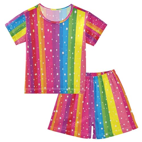 senya Short Sleeve Pajamas Sets Summer Cotton Sleepwear Rainbow Stripe Star