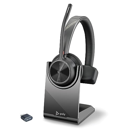 Auricular inalámbrico y soporte de carga Poly Voyager 4310 UC - Auricular Bluetooth monoaural con micrófono de brazo con cancelación de ruido - Conéctalo a PC/dispositivo móvil - Teams (certificado)