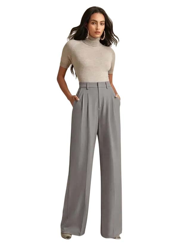 Image of KOTTY Womens Solid Straight fit Pleated Front Office Wear Pant