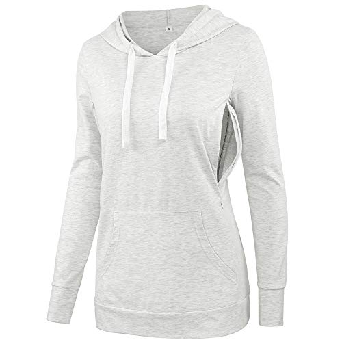 Image of fitglam Women's Maternity Nursing Tops for Breastfeeding Side-Zip Hoodie with Pockets Long Sleeves Pregnancy Sweatshirt