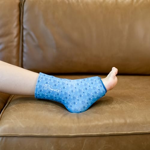 Image of TheraICE Junior Ankle Ice Pack Wrap for Swelling, Reusable for Sprained Ankle Injuries, Cold Therapy Sock Compression, Plantar Fasciitis Relief, Achilles Tendonitis, Sore Feet, Foot & Heel