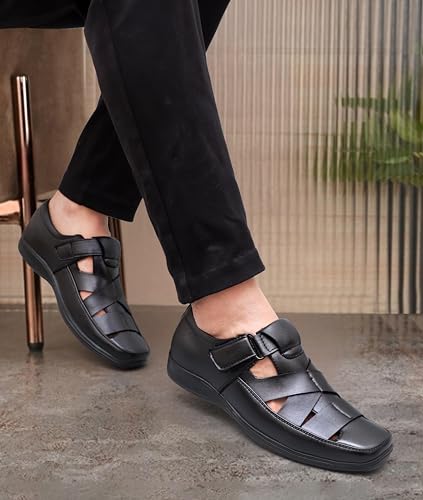 Image of BRUTE Faux Leather Sandals for Men | Fisherman Sandals | Closed Sandals