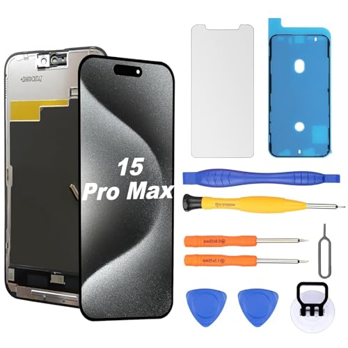 NB+ Ersatzdisplay für iPhone 15 Pro Max LCD Retina Full HD Display Digitizer mit vollständigem Reparaturwerkzeug-Set Bildschirmschutzfolie wasserdichtem Klebeband