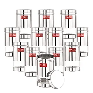 HAZEL Containers for Kitchen Storage Set | Fridge Storage Containers | See Through Stainless Steel Container for Kitchen | Modular Kitchen Containers Set of 12, 400 ML, Silver
