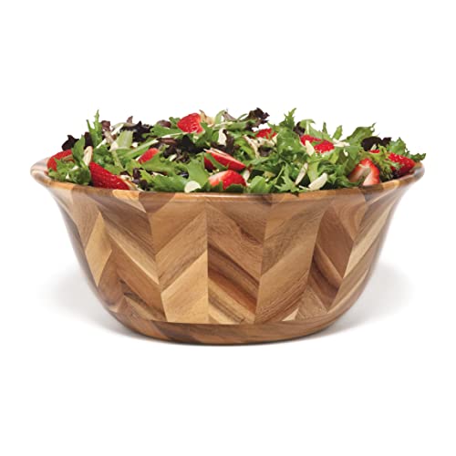 Lipper International 1270 Acacia Hand Pieced Herringbone Serving Bowl For Salads Or Popcorn, 12", Single Bowl #TOP2