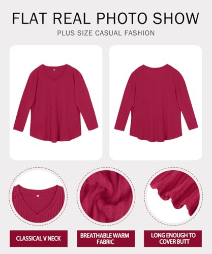Image of RITERA Plus Size Tops for Women Long Sleeve V /Cowl Neck Lightweight Sweatshirts Pullover Tunics Sweaters Fall Winter XL-5XL