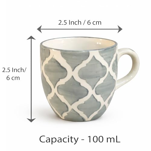Image of HandPainted Ceramic Small Cups 12 Pcs Set | Cups for Tea,Coffee,Espresso | Beautiful Small coffee Mug Set | Ideal Gifting Option | Brown &Black Morrocon Pattern (Moonstone Grey Morrocon Pattern)