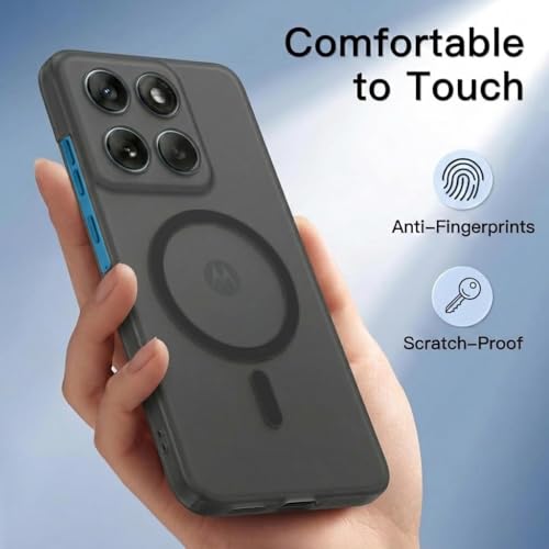 Image of DIZORO Matte Case for Motorola Edge 70 Compatible with MagSafe, Camera Lens Full Protection, Shockproof Translucent Frosted TPU Soft Phone Cover, Anti-Fingerprint (Black)