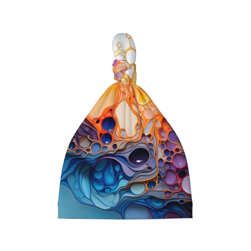 Multicolored marbling Print Newborn Baby Hat, Soft Top Knotted Beanie Cap, Cute Infant Headwear for 0-6 Months Welcome Party