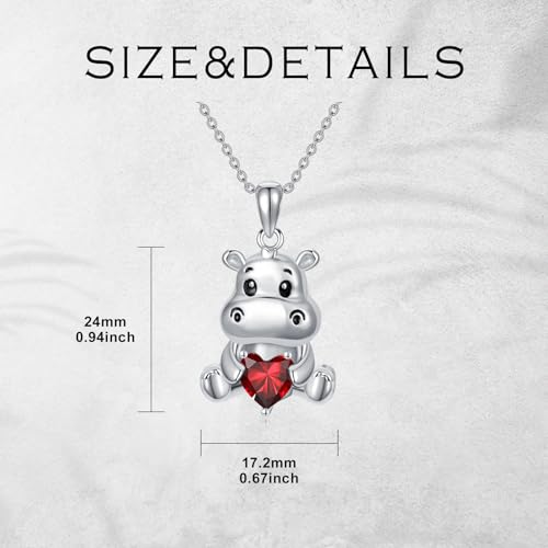 Image of PROESS Animal Birthstone Necklace 925 Sterling Silver Otter /Axolotl /Hippo /Elephant /Dachshund /Monkey /Red Panda Pendant Necklace Animal Birthstone Jewelry Gifts for Women