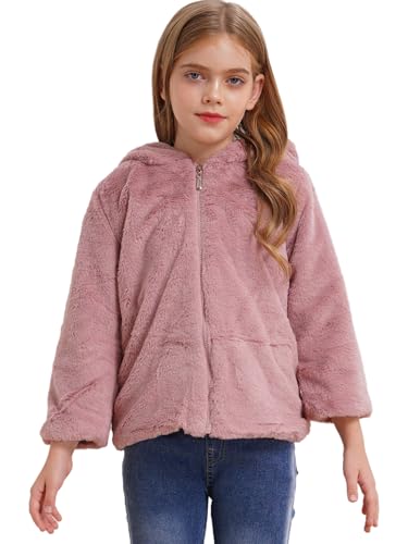 JEATHA Girls' Full Zip Hooded Fleece Jacket Long Sleeve Owl Applique Faux Fur Coats Winter Warm Thick Outerwear2