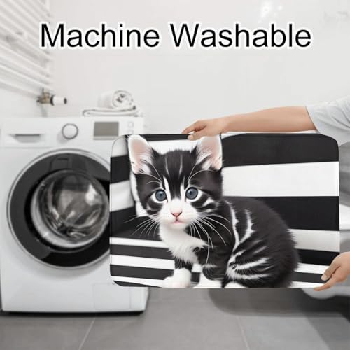 Lot de 3 tapis de bain chaton noir et blanc antidérapants - 8