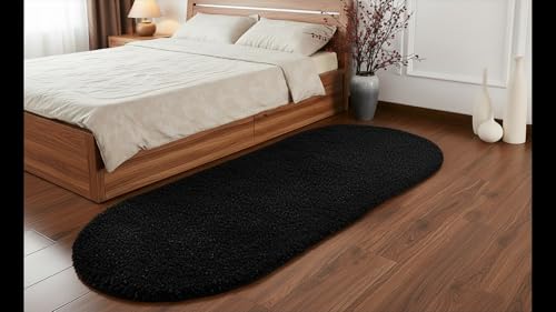 Image of Fluffy Silky Micro Fiber Polyster Carpet /Runner for Bedroom, Study Room, Playing Room, Guest Room ETC. 2x6 feet Feet, (Black)