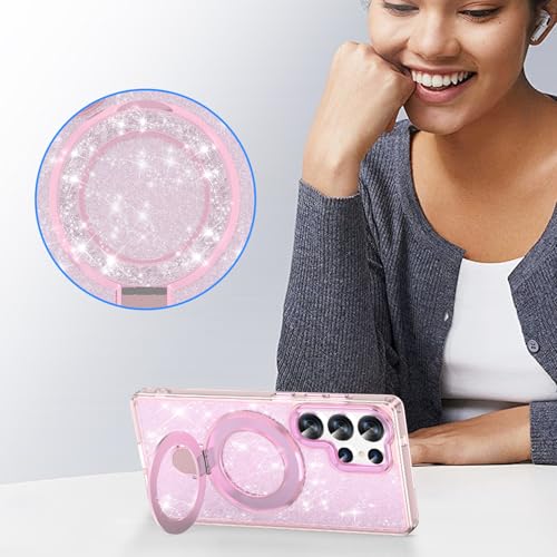 WATACHE for Samsung Galaxy S25 Ultra Case, Glitter Sparkle Bling Heavy Duty Shockproof Protective with Kickstand, Anti-Scratch Cover Case for Samsung Galaxy S25 Ultra(Pink) - image 6