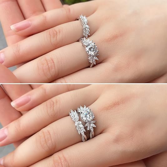 WES Moissanite Engagement Rings Set - D Color VVS1 925 Sterling Silver Stackable Moissanite Bridal Ring Sets Vintage Wedding Promise Ring for Women, Size 6-8 - Image 2