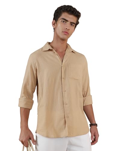 Image of FYLTR Men's Full Sleeve Casual Shirt - 100% | Regular Fit | Shirts for Men | Solid Color | Textured Shirt
