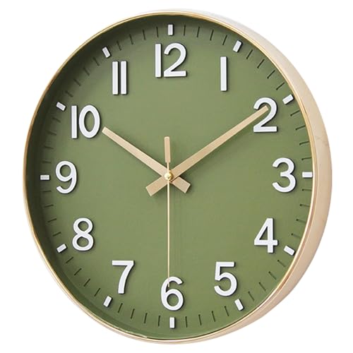 HZDHCLH Wall Clocks Battery Operated,Wall Clock Green Gold,8 inch Wall Clock Silent Non Ticking Modern 3D Numbers for Kitchen Bedroom Living Room Office Classroom Decor