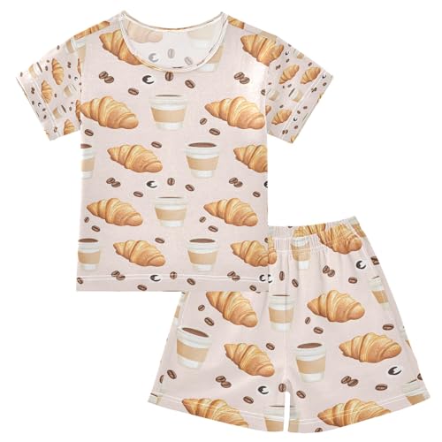 senya Croissants Coffee Beans Summer Pajamas Set Short Cotton Sleepwear 2 Piece