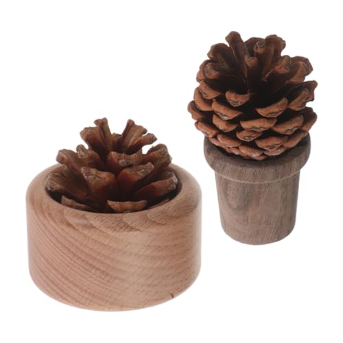 Hohopeti Difusor Pasivo de Aromaterapia de Madera Natural 2 Unidades, Difusor de Aceites Esenciales Vetas de Madera, Diseño en Forma de Piña, para Hogar, Oficina y Coche, Aroma Constante