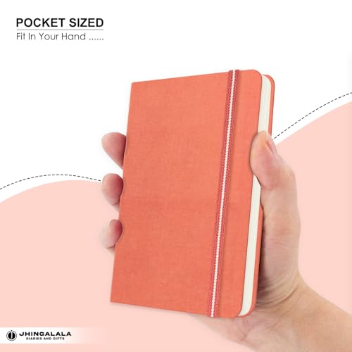 Image of Jhingalala Diaries - Fabric Cover Hardbound Pocket Journal Notebook I Fabric Series Journal Diary For Girls and Women I Pocket Diary With Elastic Closure I Size A6 I 192 Ruled Pages (Saffron)