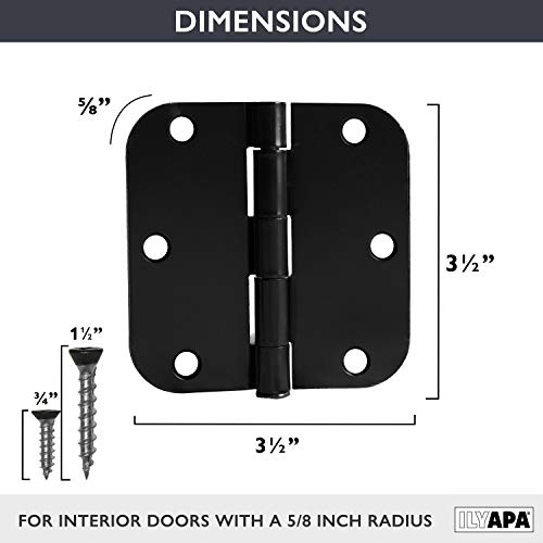 Ilyapa 48 Pack Matt Black Interior Door Hinges, 3.5 X 3.5 Inch Interior Door Hinges, Black Interior Hinges, Matte Black Hinges For Doors 3 1/2 With 5/8 Inch Radius Corners, Black Interior Door Hinges #TOP1
