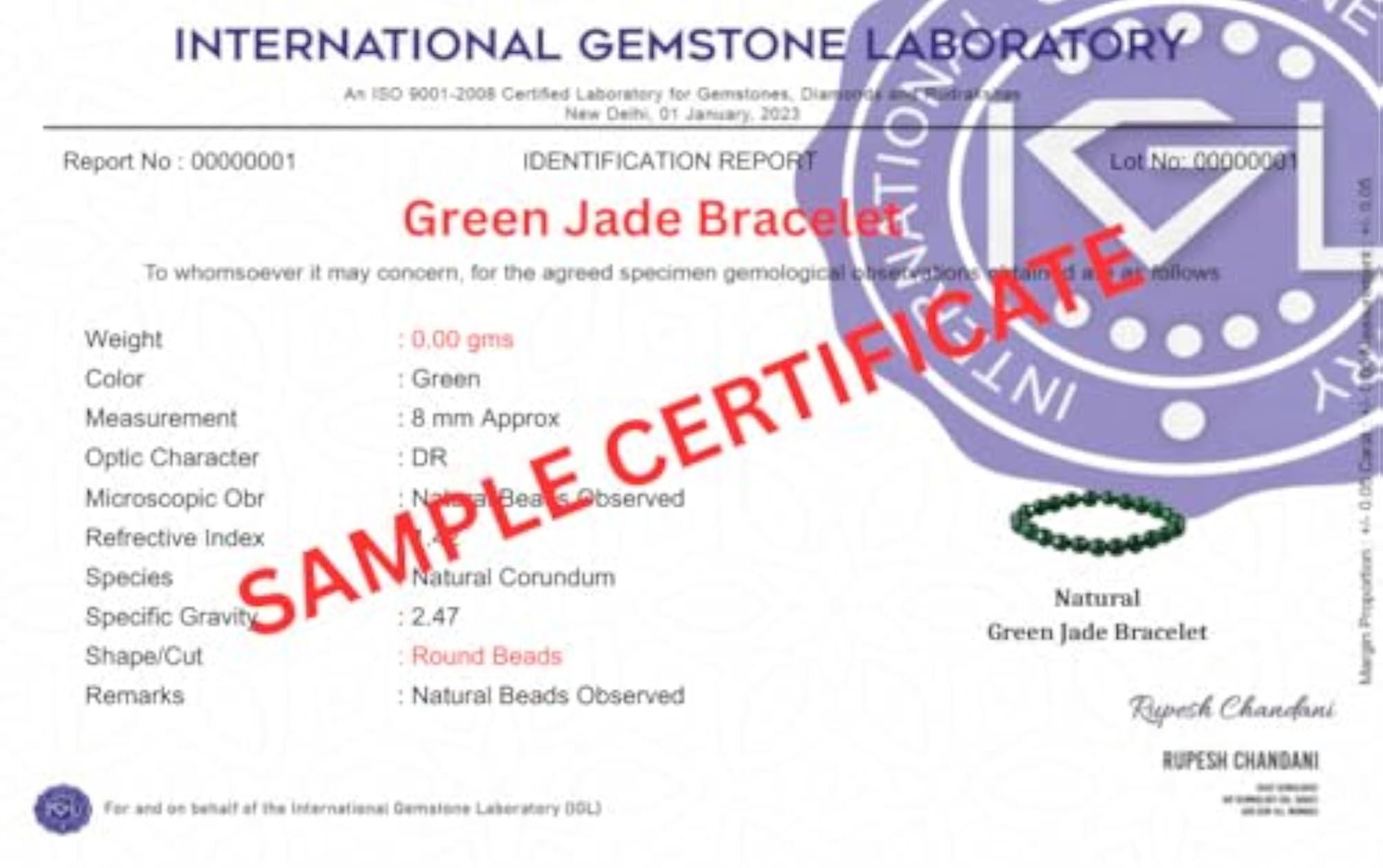 Stunning Handmade Jade Bracelet, Certified Quality