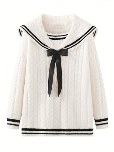 Womens Long Sleeve Navy Collared Pullover Sweater Preppy Style Cable Knit Sweaters Winter Trendy Outfits4