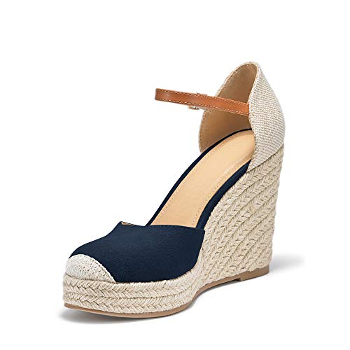 Image of FISACE Womens Summer Espadrille Heel Platform Wedge Sandals Ankle Buckle Strap Closed Toe Shoes