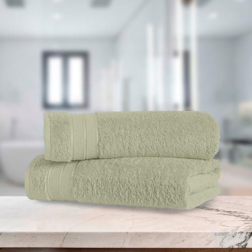 Image of Elegant Comfort Three Line Popcorn Towel Set for Bathroom 27 x 54 inches, Premium Hotel Quality 2-Pack Bath Towels, 100% Turkish Cotton, Soft and Durable, Quick Dry and Highly Absorbent, Jade Green