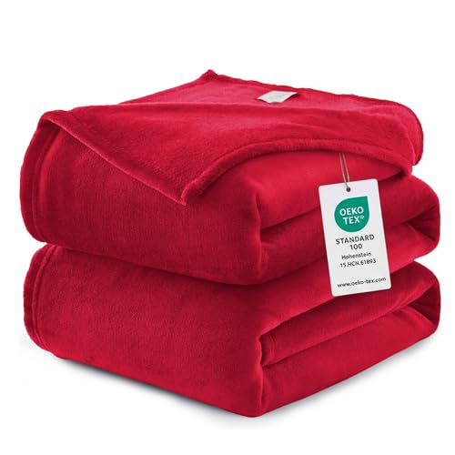 WAVVE Plaid Couverture Polaire Flanelle en Microfibre, Jeté de Canapé 230x270 Rouge, Couverture...