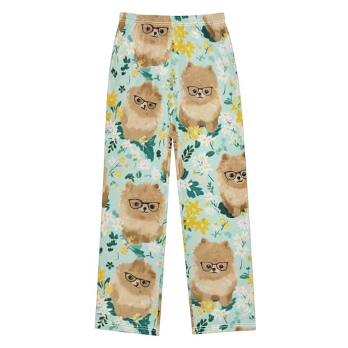 ZZXXB Lovely Pomeranian Flowers Boys Long Pants Soft Trousers Elastic Waist Kids Lounge Bottoms with Pockets S-XL