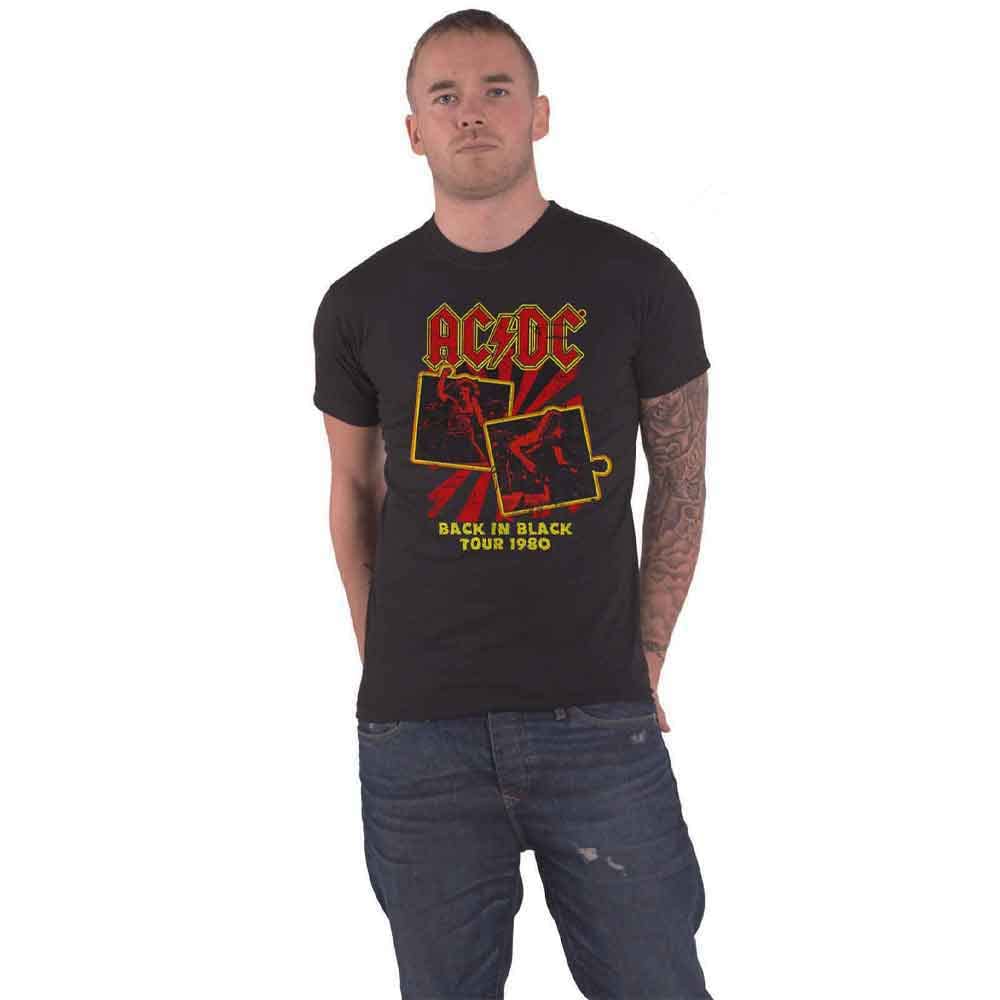 AC/DC T Shirt Back in Black Tour 1980 Band Logo Official Unisex Black XL