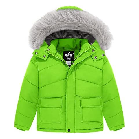 YXP Boy's Winter Thicken Coats Warm Puffer Parka Jackets with Removable Fur Hood (Fluorescent Green,8) Cover