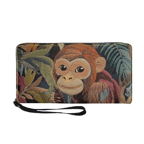 Trendy Cute Women Wallet Monkey Wristlet Wallet for Women Zipper Long Purse with Wrist Strap Large Credit Card Clutch Wallets for Travel Cash Phone