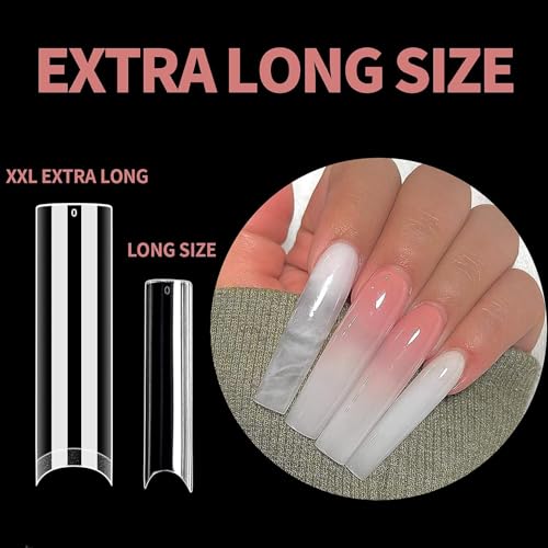 Image of UNA GELLA Nail Tips Square XXL Tips 120 PCS No C Curve Gel Tips Extra Long Square Straight Nails Half Fake Nail Tips No Trace for Acrylic Nails Tips for Home DIY with Box