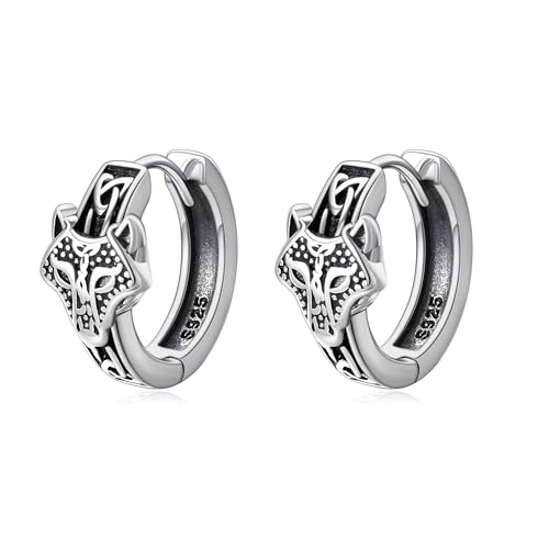 Boucles d'oreilles loup homme POPLYKE argent 925 clous viking motard