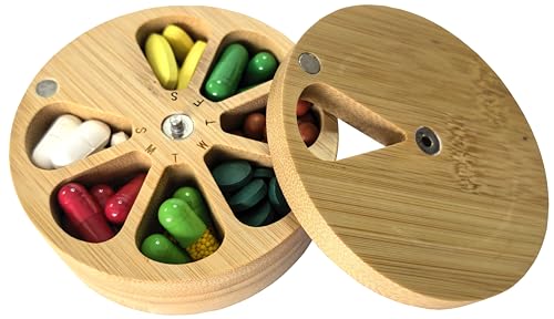 Image of fashciaga Bamboo Wood Daily Weekly Vitamin Medicine Pill Organizer Case Box,Kitchen Salt Spice Cellar Containers,Earring Ring Jewelry Storage Decorative Box (Small)