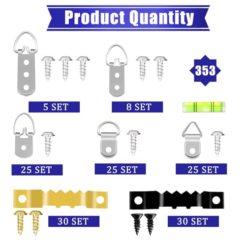 Image of 353PCS Picture Hanging Kit,Picture Hangers Heavy Duty Picture Hanging Hooks with Screws,Picture Frame Hooks Heavy Duty Picture Framing Supplies Kit for Picture Hanging(7 Types)