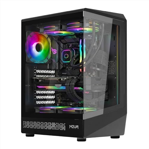 RAFFREDDAMENTO EFFICIENTE: Nel case Noua Demon TK100 preinstallata 1 ventola 120mm ARGB indirizzabile sul retro; case espandibile fino ad un massimo di 4 ventole da 12 cm (2 superiore, 2 cover psu). Supporta raffreddamento a liquido da 240 mm sul lato superiore; inoltre la base forata garantisce un flusso d'aria costante e ottimizzato in modo da mantenere il vostro sistema fresco