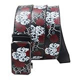 HomeJoySet Western-Ratschengürtel Mit Totenkopf-Motiv, Rosen- Und Blumenmotiv, Graffiti-Motiv, For Damen Und Herren – Glänzende, Verstellbare Schnalle, Individuell Zuschneidbar